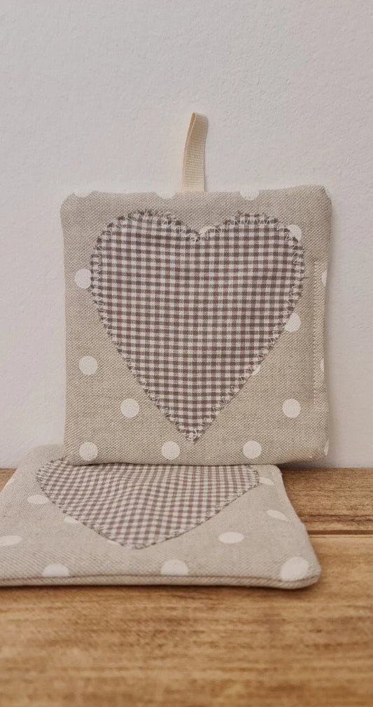 Presine con cuore vichy applicato fatte a mano in cotone