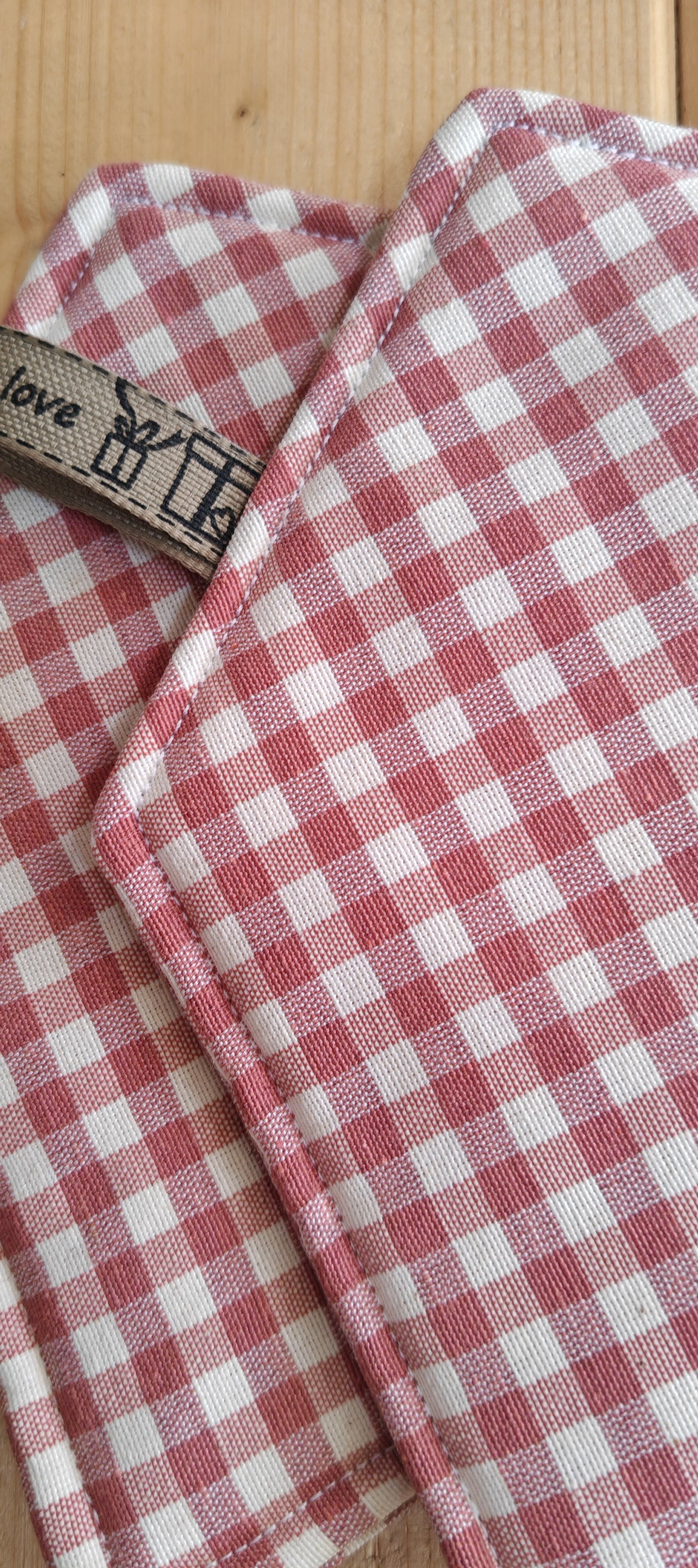 Coppia presine vichy fragola fatte a mano in cotone