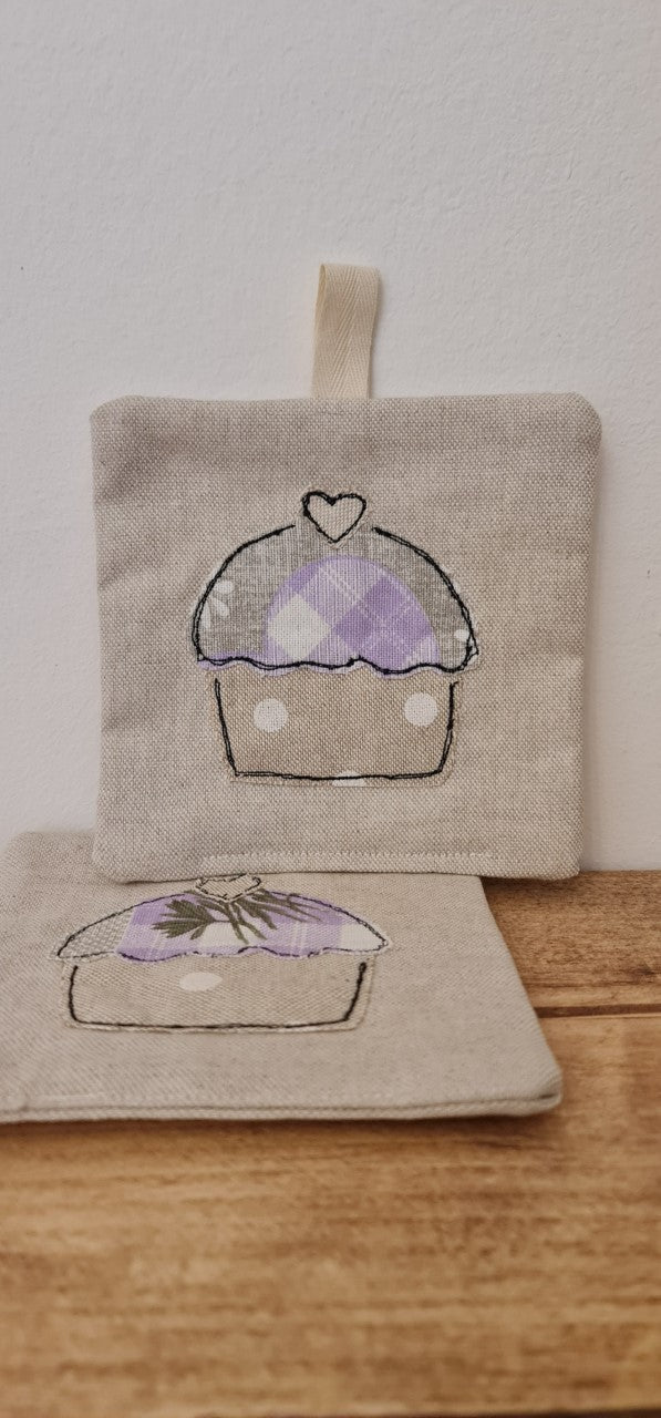 Presine cupcake lilla fatte a mano in cotone romantico