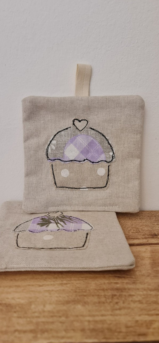 Presine cupcake lilla fatte a mano in cotone romantico