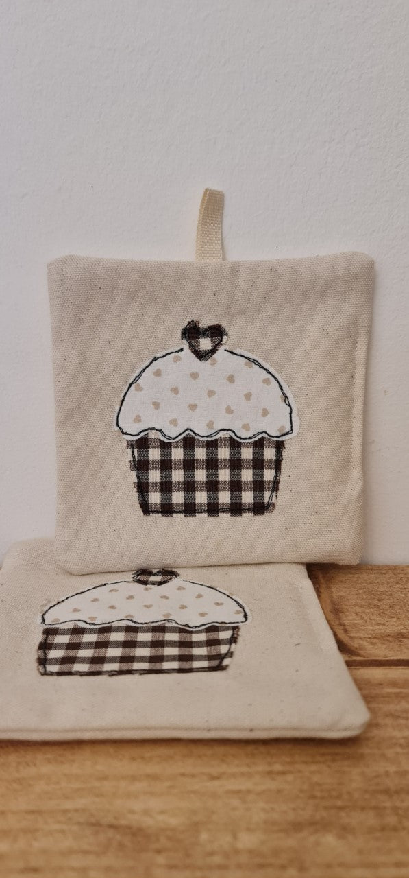 Presine cupcake beige e marrone fatte a mano in cotone