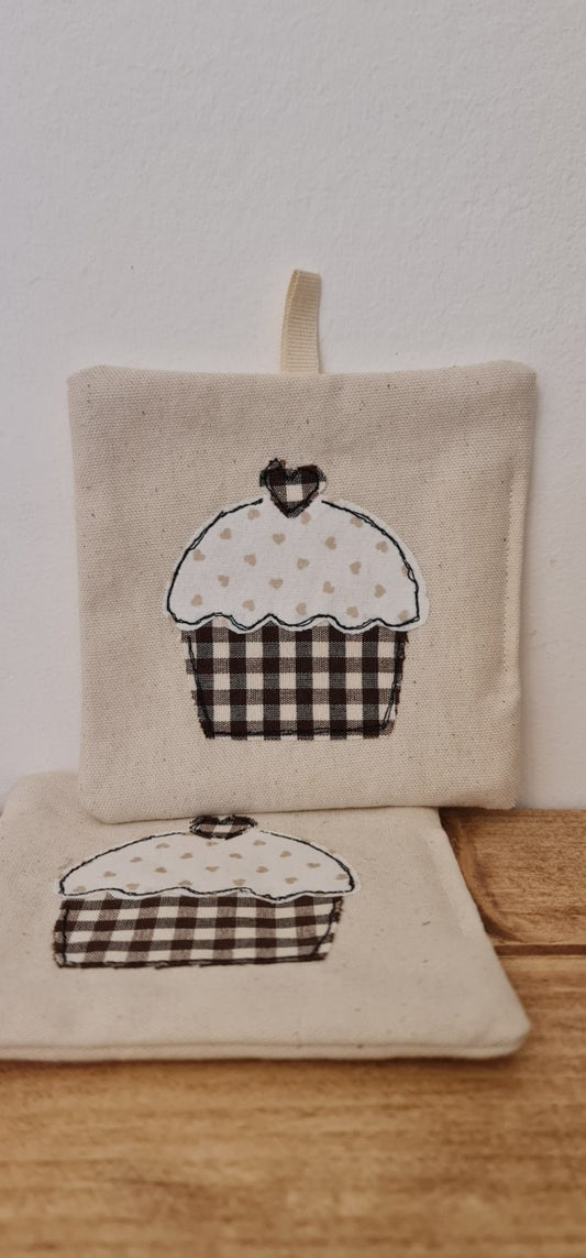 Presine cupcake beige e marrone fatte a mano in cotone